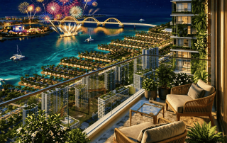 Tổng quan mặt đứng tòa tháp Imperia Green Paradise nổi bật với hệ thống vật liệu hoàn thiện cao cấp và cửa kính cường lực sang trọng.